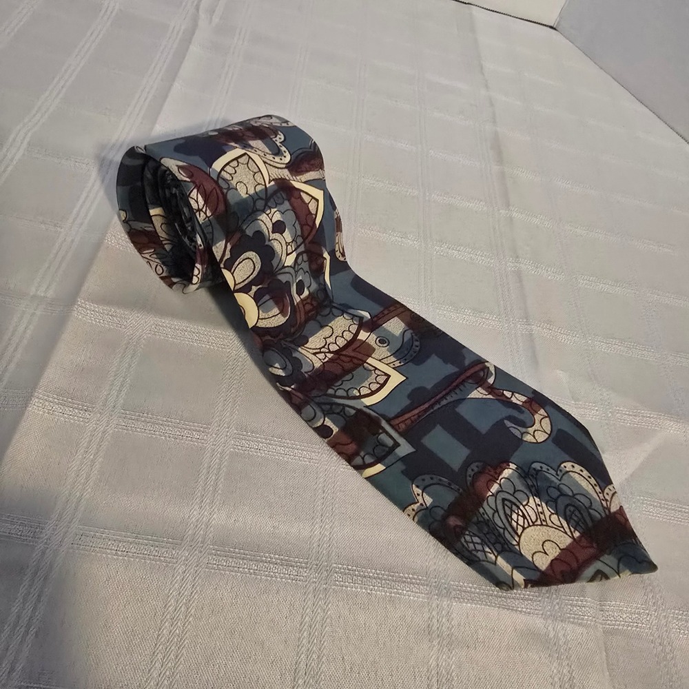Christian Dior Monsieur Silk Tie Vintage Teal Burgundy Abstract Paisley Italy